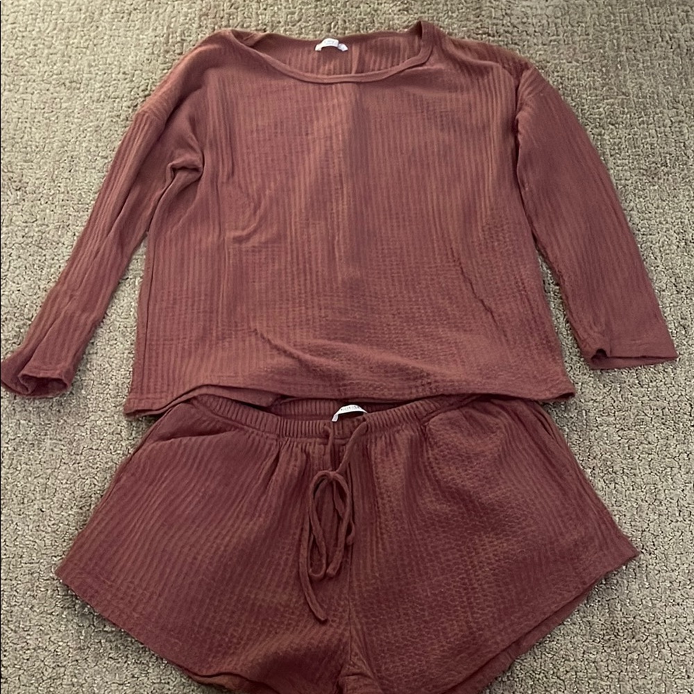 Women's Ribbed Lounge Set in Brown